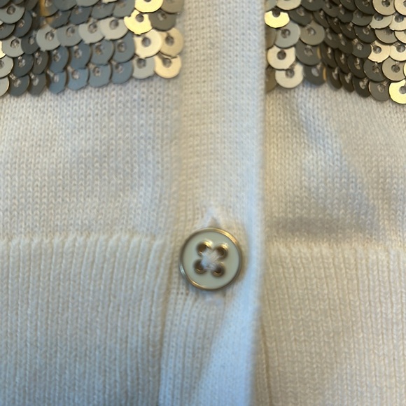 Lands End Cardigan. 3X. Cream with golden sequin stripes. - Picture 10 of 11
